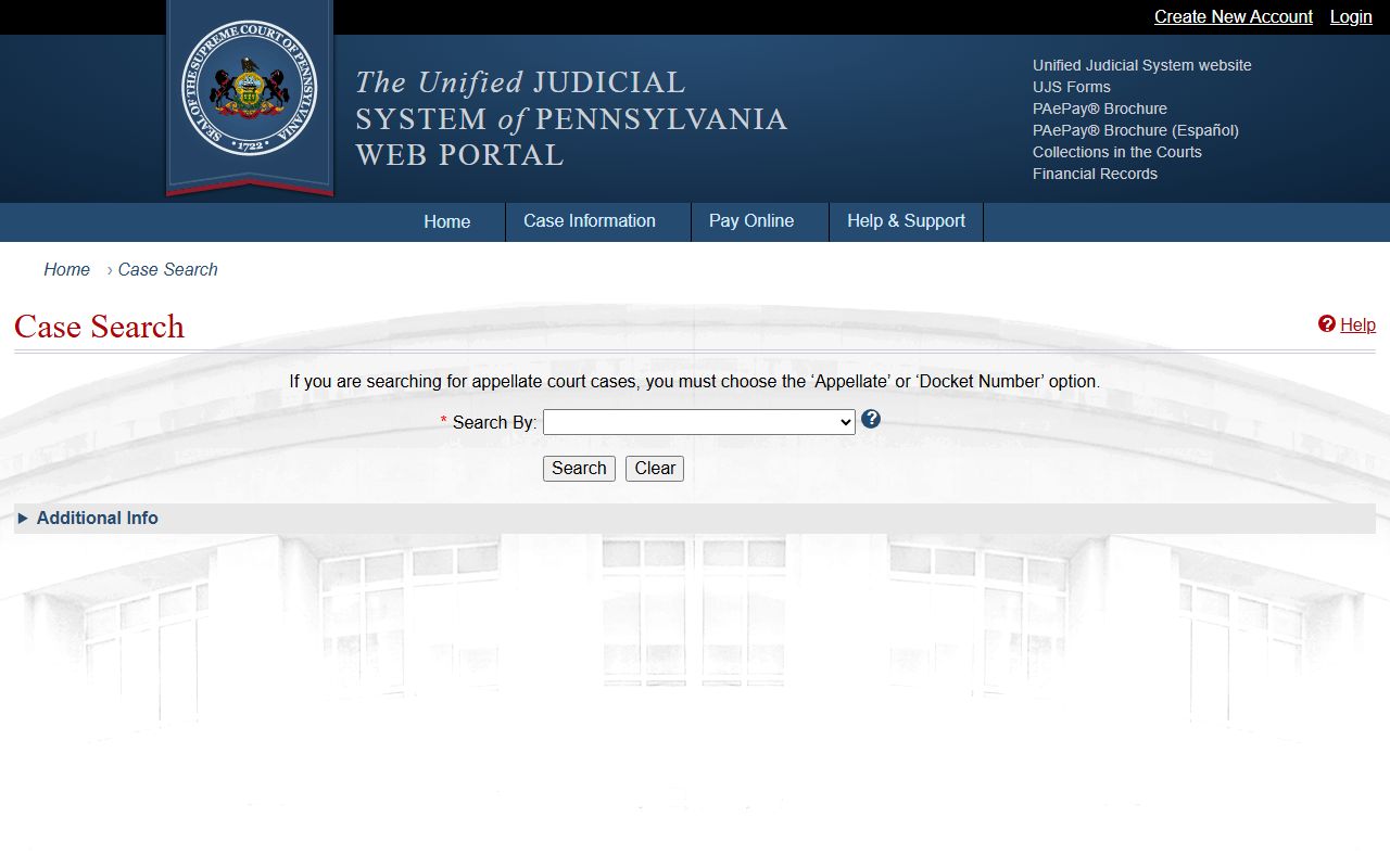 Pennsylvania UJS Case Search for Blair County court records after arrest